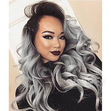 2 Tones synthetic lace wig grey black Ombre