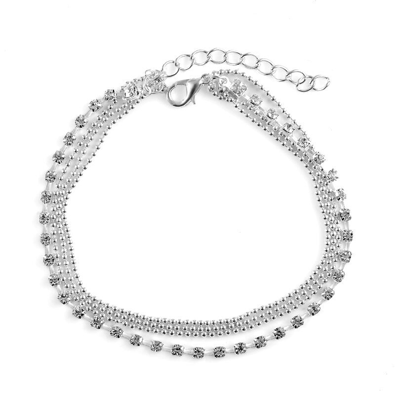 Hhyde 1Pc Multilayer Crystal Anklet Foot Chain Summer