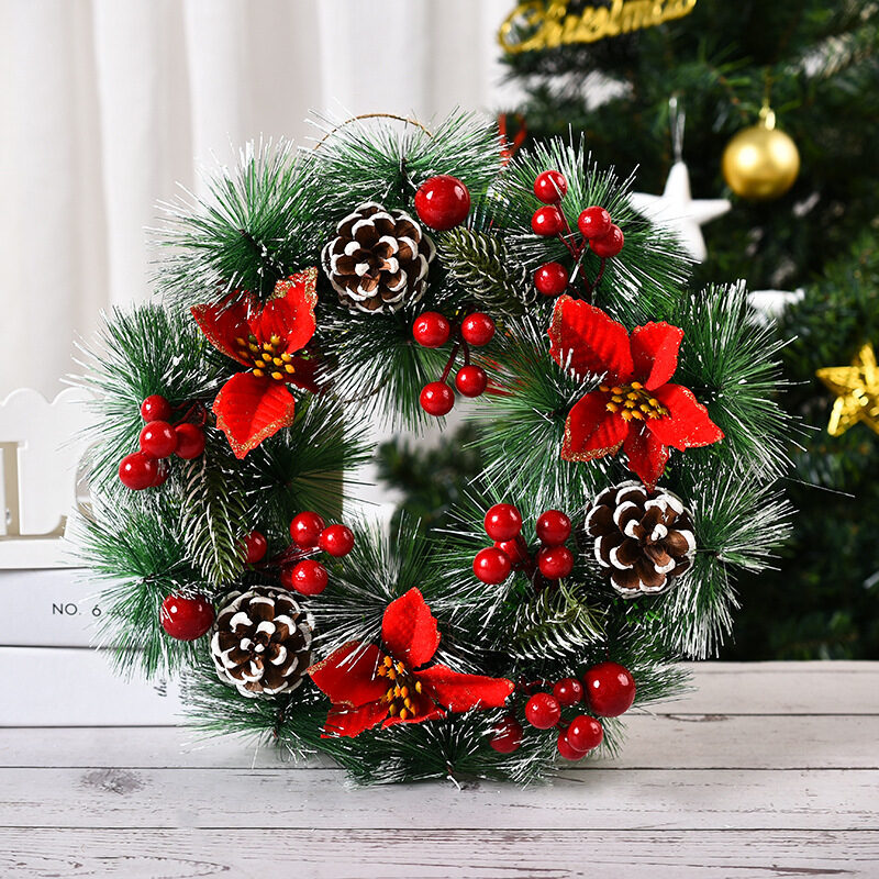Christmas Artificial Pinecone Red Berries Wreath Front Door