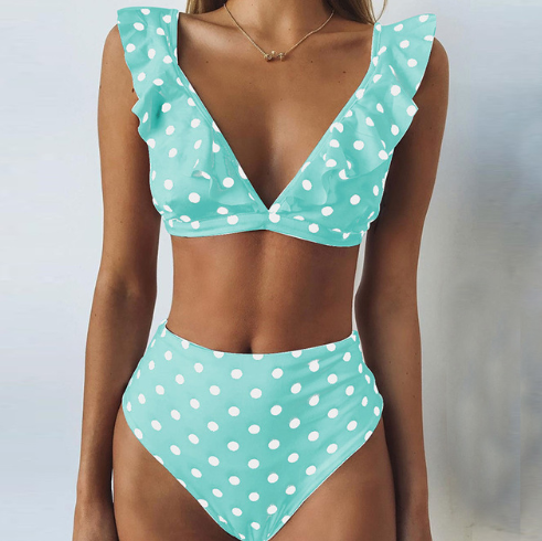 new hot Dot Floral border high waist swimsuit
