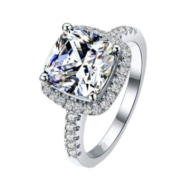 Women's square round diamond ring Creative micro-set zircon