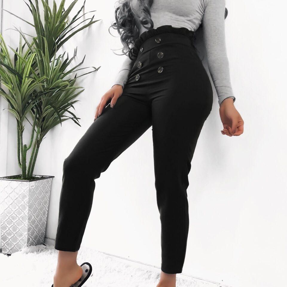 Sexy lace button design slim pants