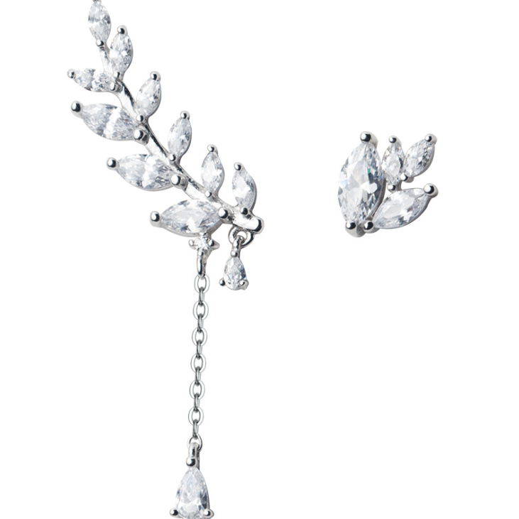 925 Silver Earrings sweet Korean female asymmetrical diamond