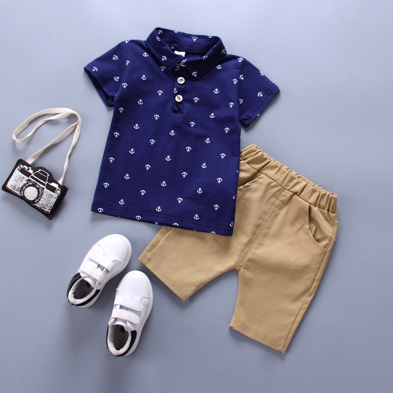 Anchor printed boy suit Korean short sleeve spring