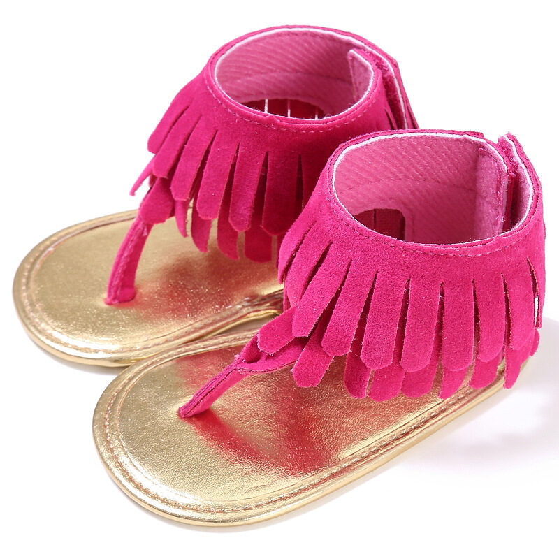 Children's sandals summer new girls retro tassel flannel