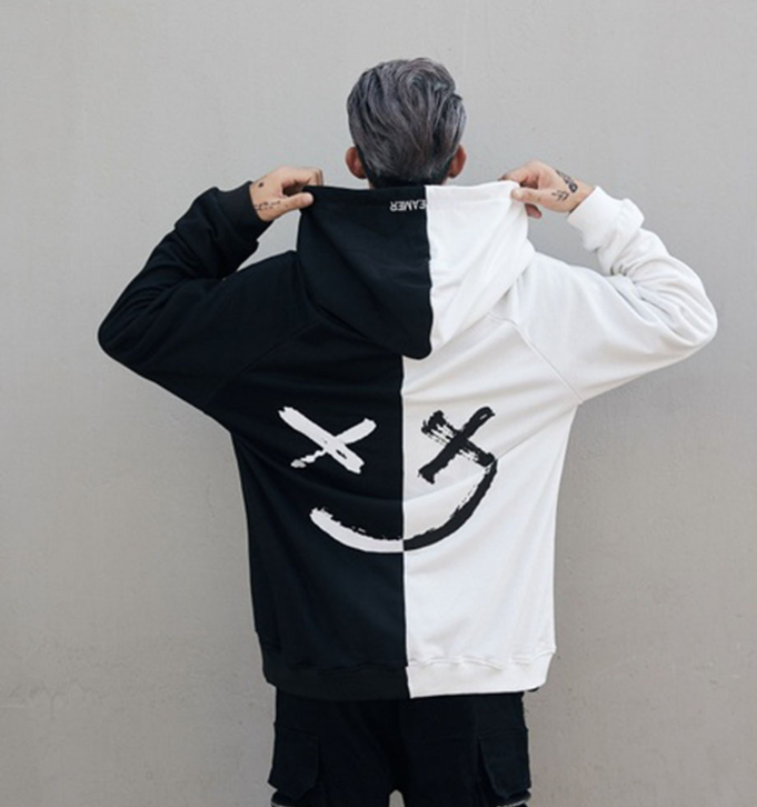 Men's Sweater Stitching Hit Color Hooded