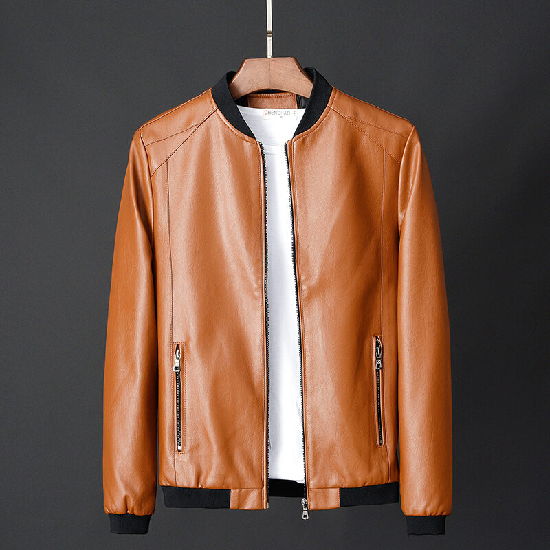 Leather jacket slim men's