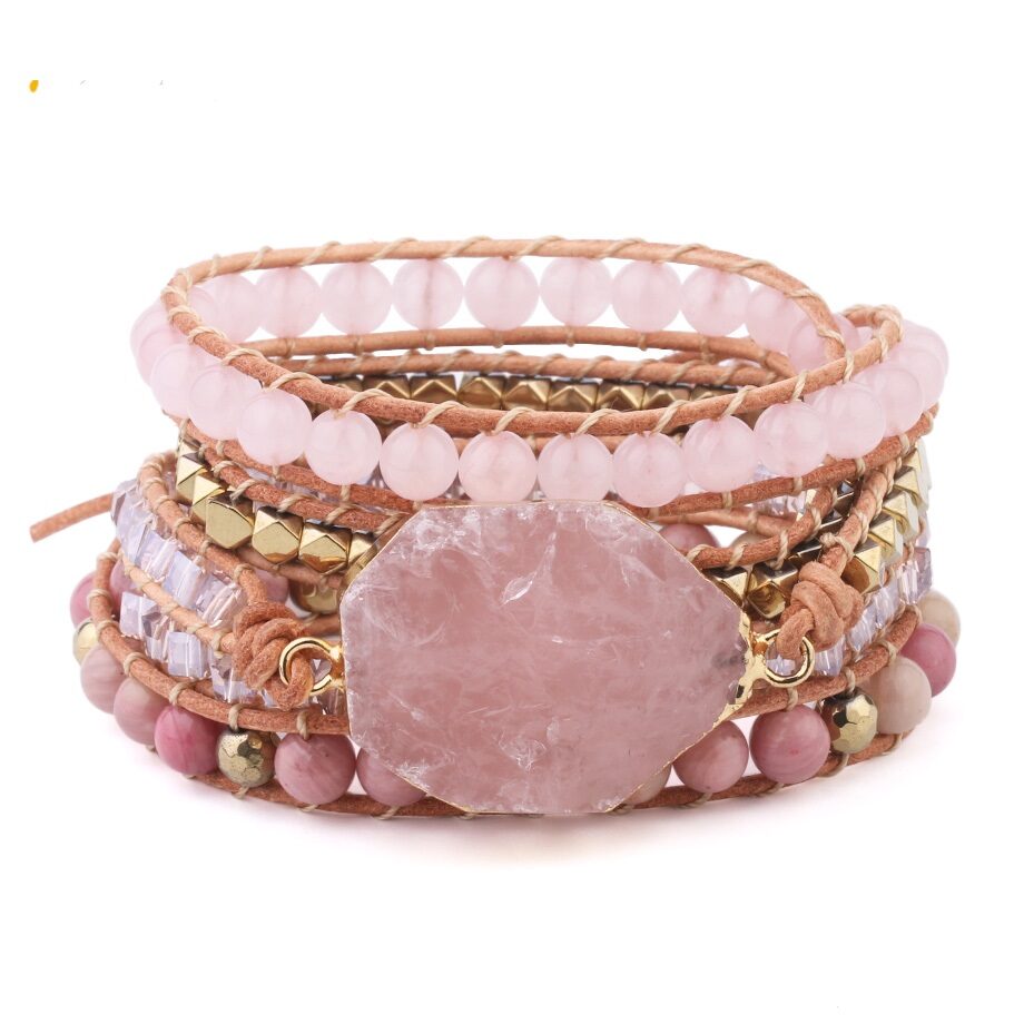 Natural Stone Bracelet Quartz Leather Wrap Bracelets