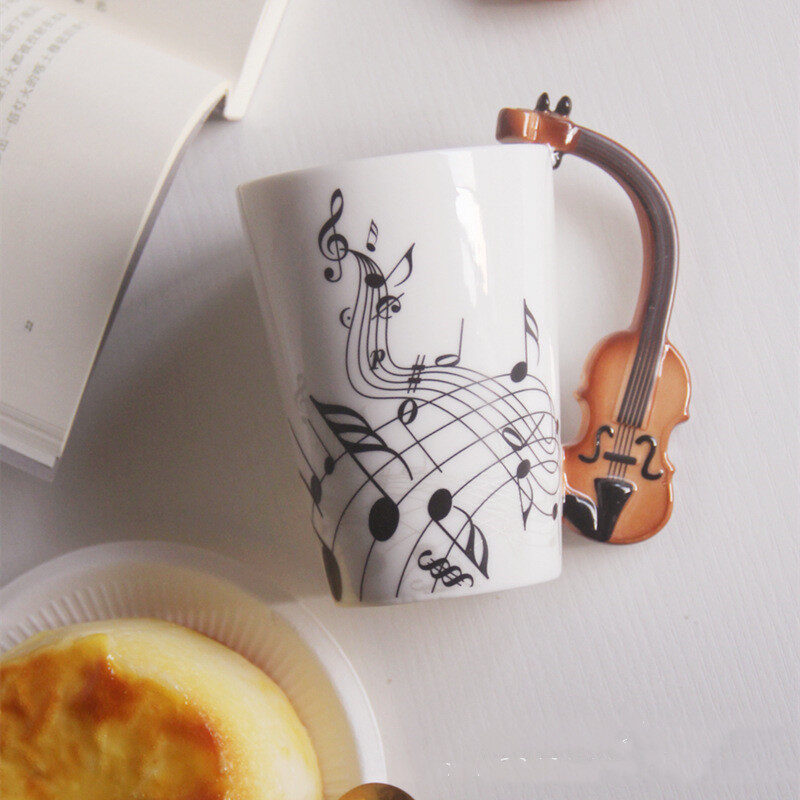 Creative Music Violin Style Guitar Ceramic Mug Coffee