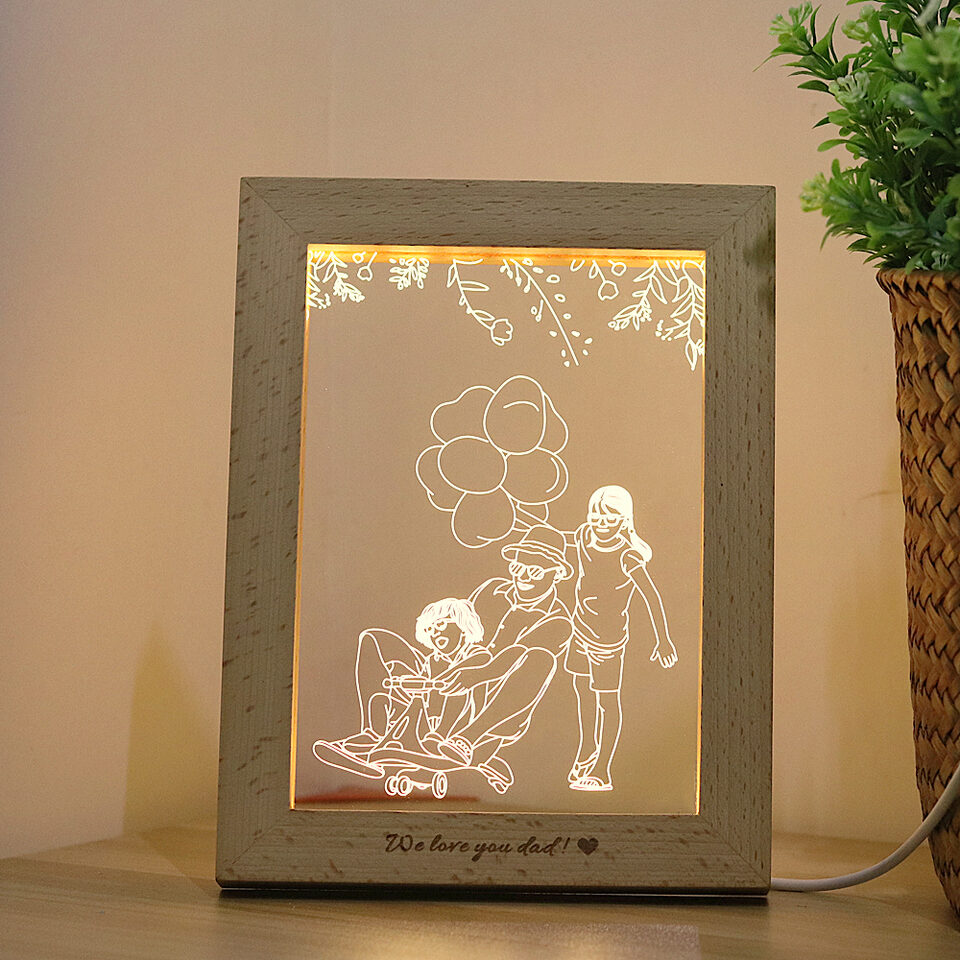 3D LED Photo & Text Table Lamp Wood