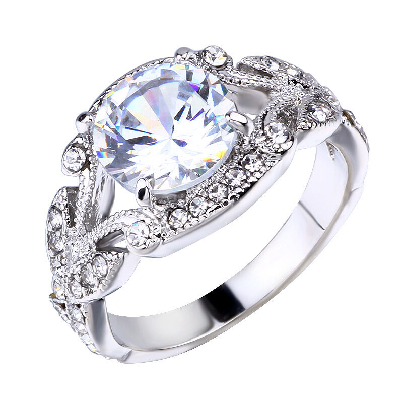 European and American Princess Rings Diamond Tree Leaf