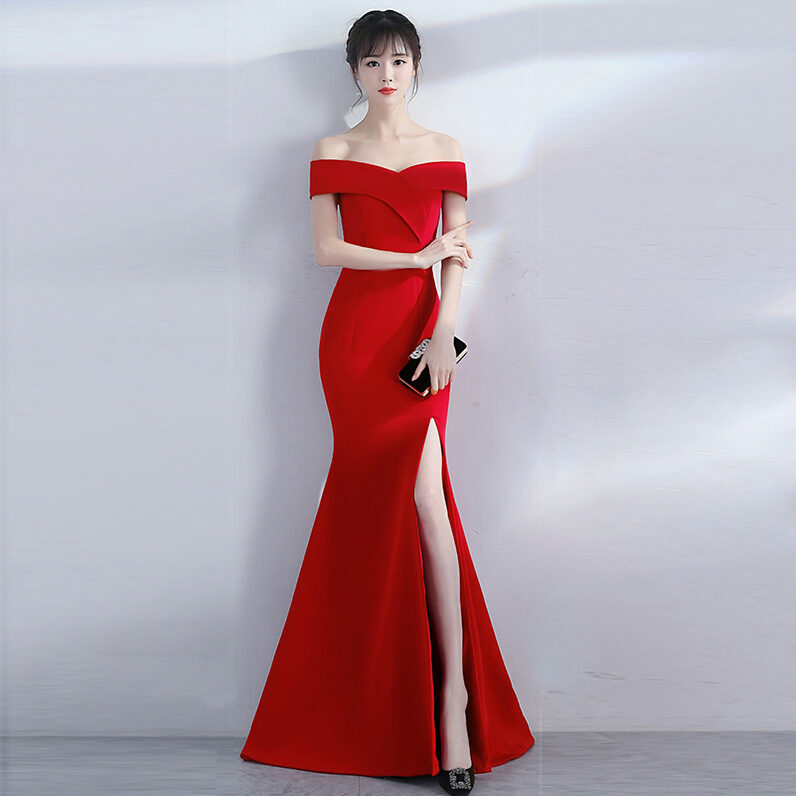 Banquet evening dress word-shoulder fishtail