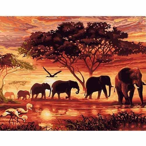 Chenistory Sunset Elephants Animals DIY Painting By Numbers