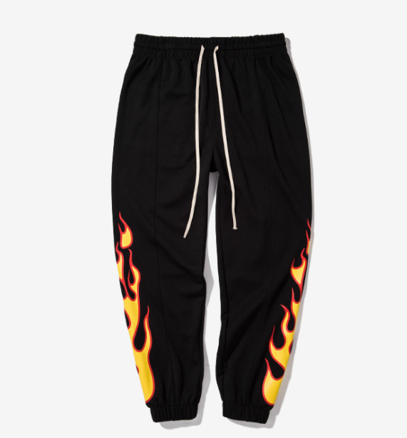 Hop Pants Flame Print Women Men Red Black