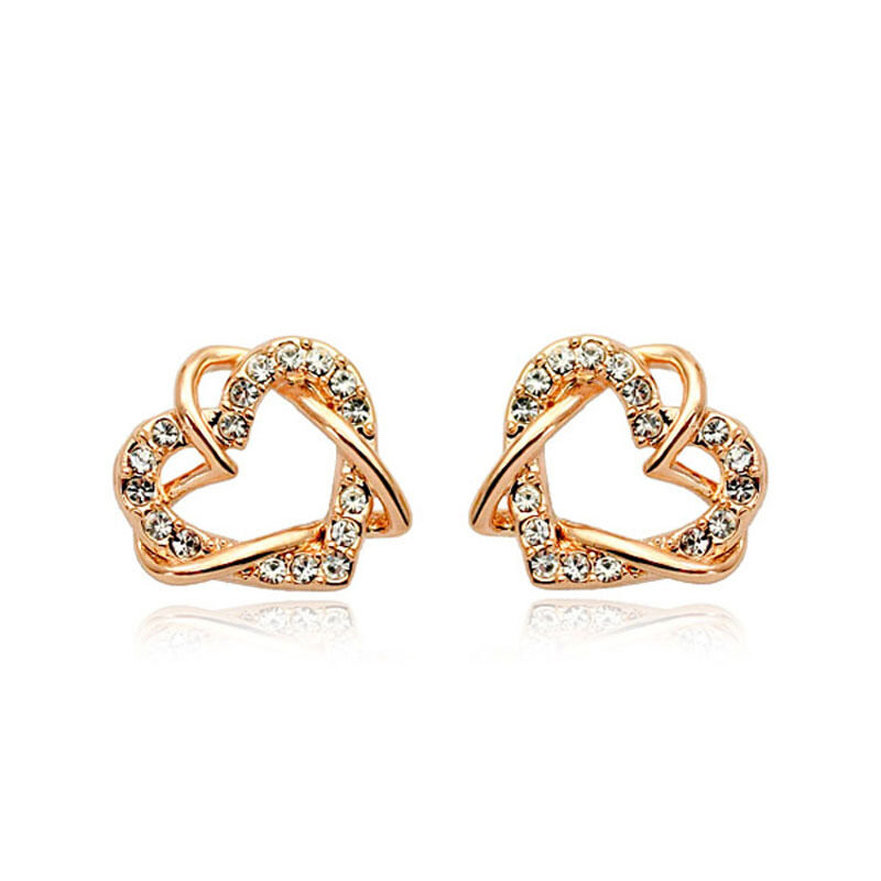 Luxury Gold Heart Rose Gold Color Stud Earrings