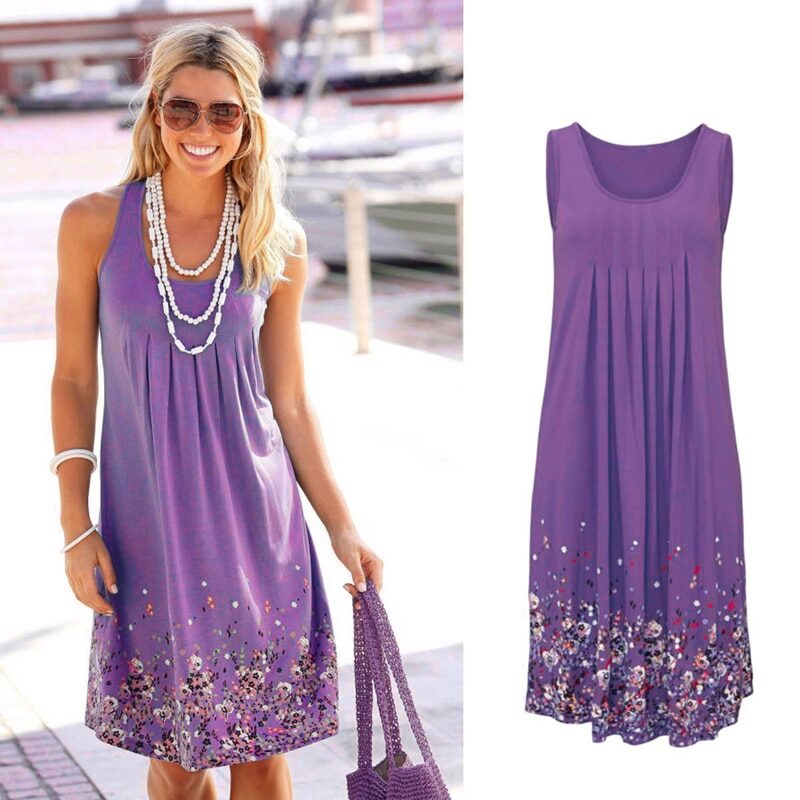 Sleeveless Floral Print Loose Summer Dress Fashion Casual