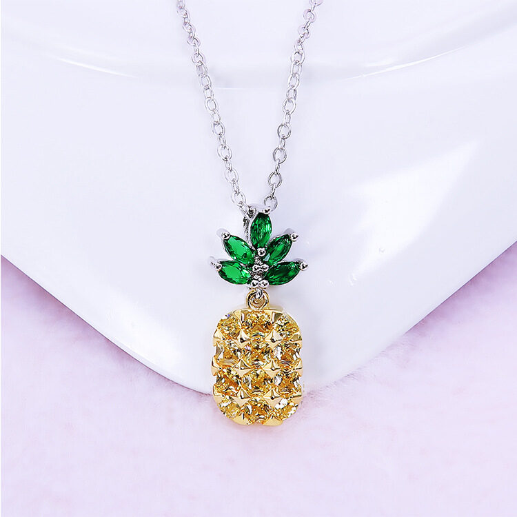 Crystal Pineapple Earrings Necklace Set Coconut Tree