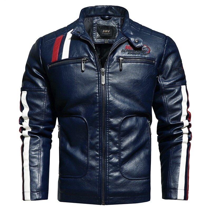 Men's leather short embroidered slim-fit youth lapel jacket