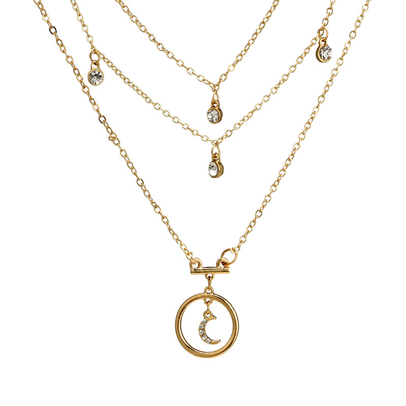 Tocona Bohemian Antique Gold Circle Moon Rhinestone Pendant