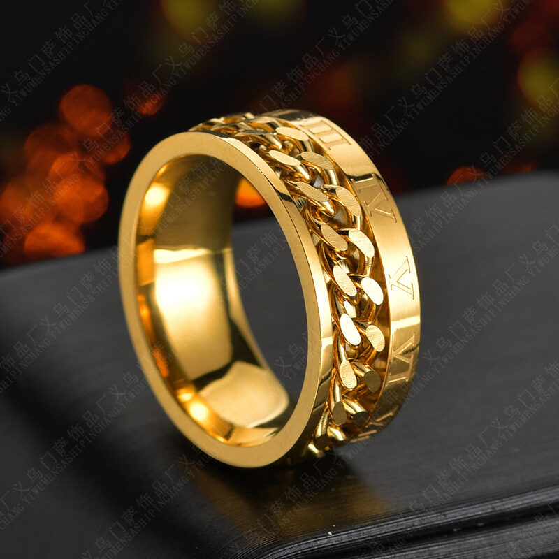 Roman Letter Rotatable Chain Rings Men Digital Titanium
