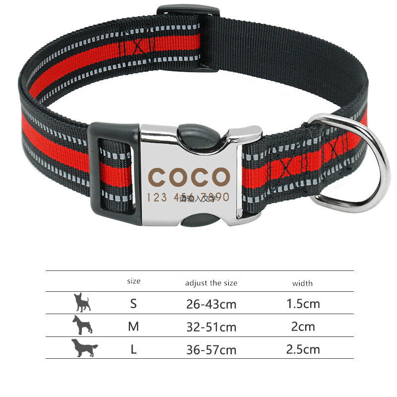 Reflective Pet Leash Tag Collar Nylon Engraved Name