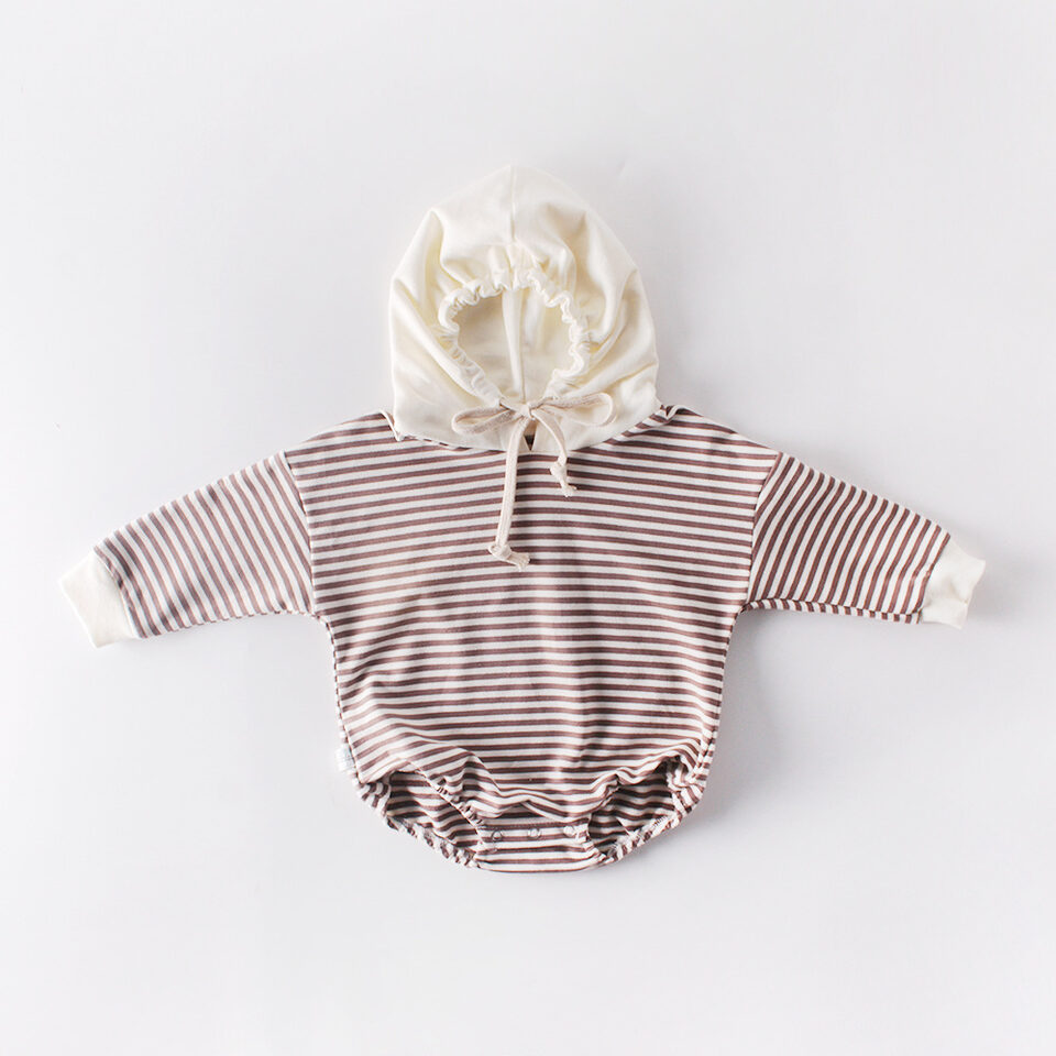 Ins Autumn Baby Striped Clothes Hooded One-piece Hatching