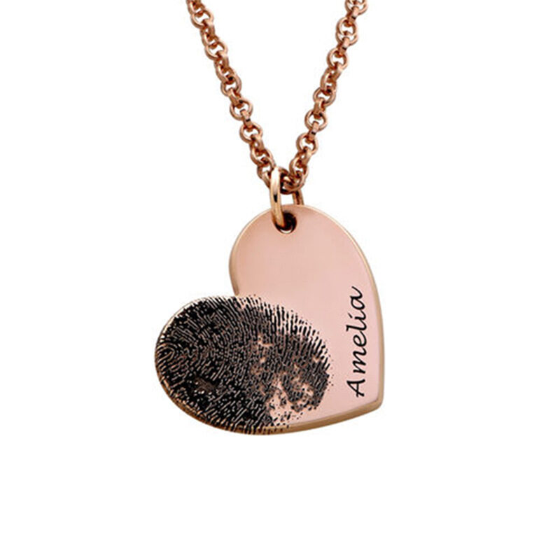 Personalized Fingerprint Necklace Heart Name Memorial Gift Christmas