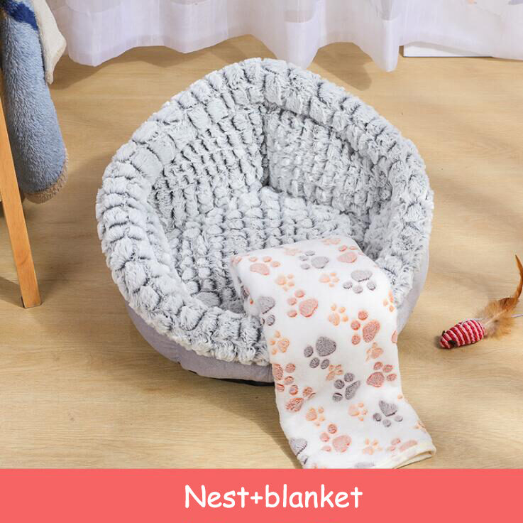Pet Bed Soft Non-Slip Plush Kennel Round Cat