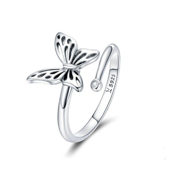 925 Sterling Silver Vintage Butterfly Adjustable Finger Rings