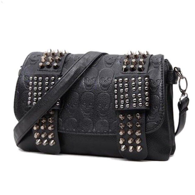 Fashion Women Black Leather Messenger Bags Vintage Cool