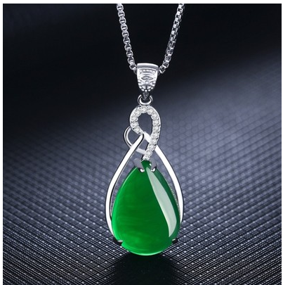 925 Silver Clavicle Necklace Female Green Chalcedony Fashion