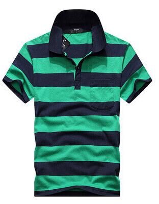 Collar Striped Short Sleeved T-shirt Men's Real Pocket