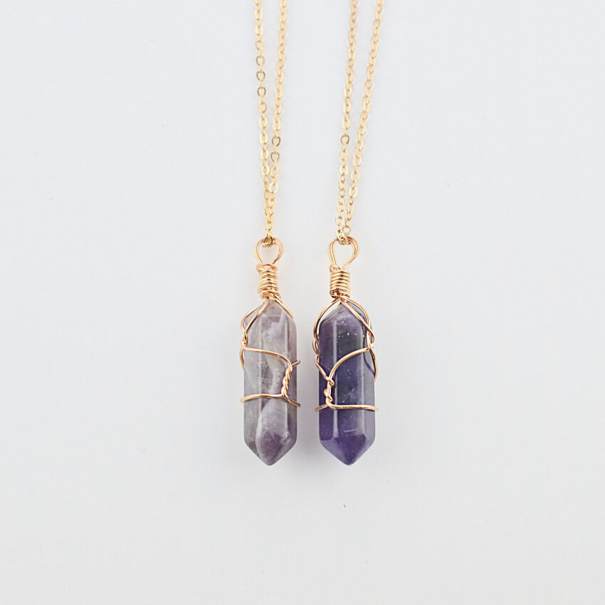 Geometric Hexagonal Column Quartz Necklace Pendant Natural Stone