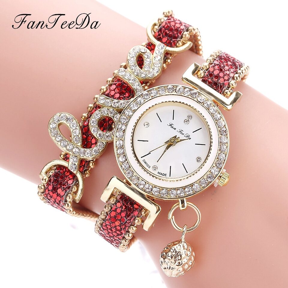 FanTeeDa Brand Women Bracelet Watches Ladies Watch Rhinestones