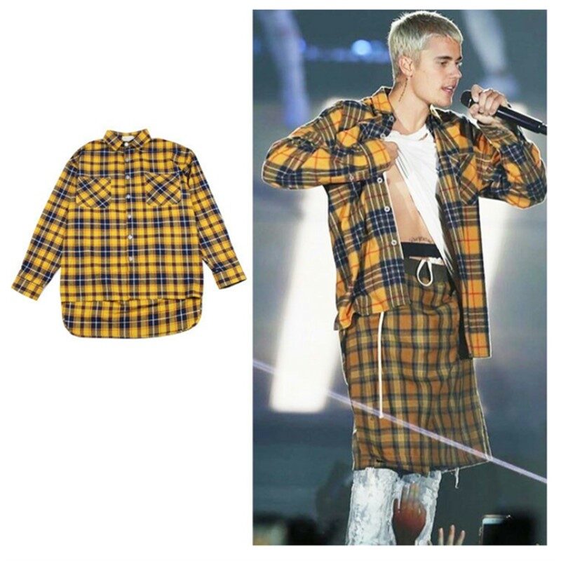 Men T-shirt grid yellow black coat