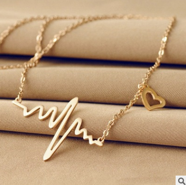 Necklace Love Shaped Titanium Steel Heartbeat Lockbone Chain