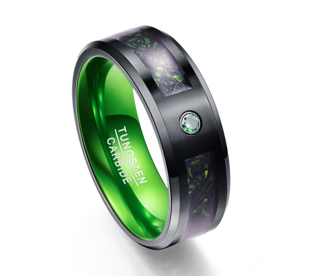Matte Green Zircon Men Ring Tungsten Carbide Wedding