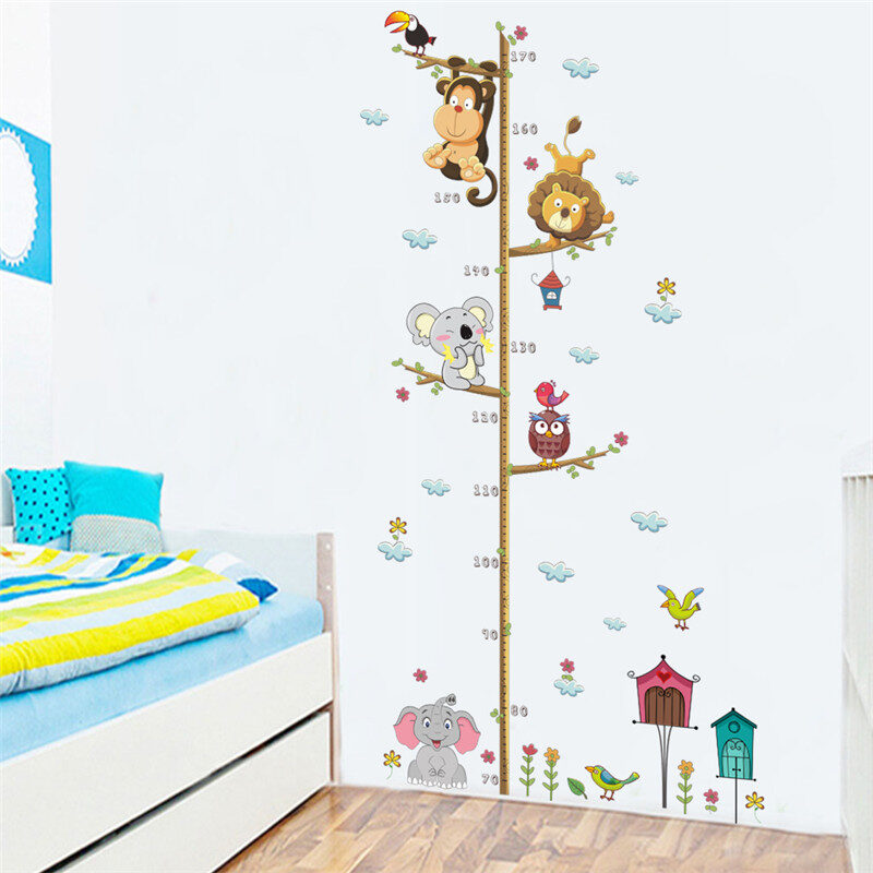 Cartoon Animals Height Measure Wall Sticker Decor Art