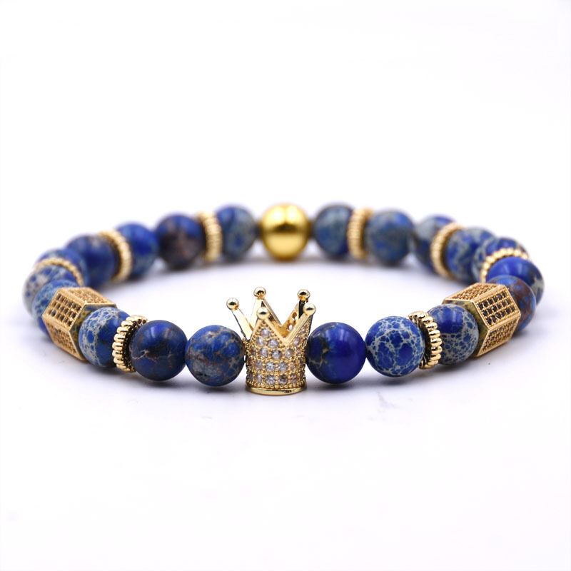 Natural stone micro crown inlaid copper bracelet white