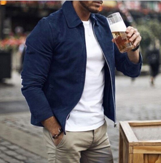 Men Slim Turn down Collar Jackets Fashion Sweatshirt