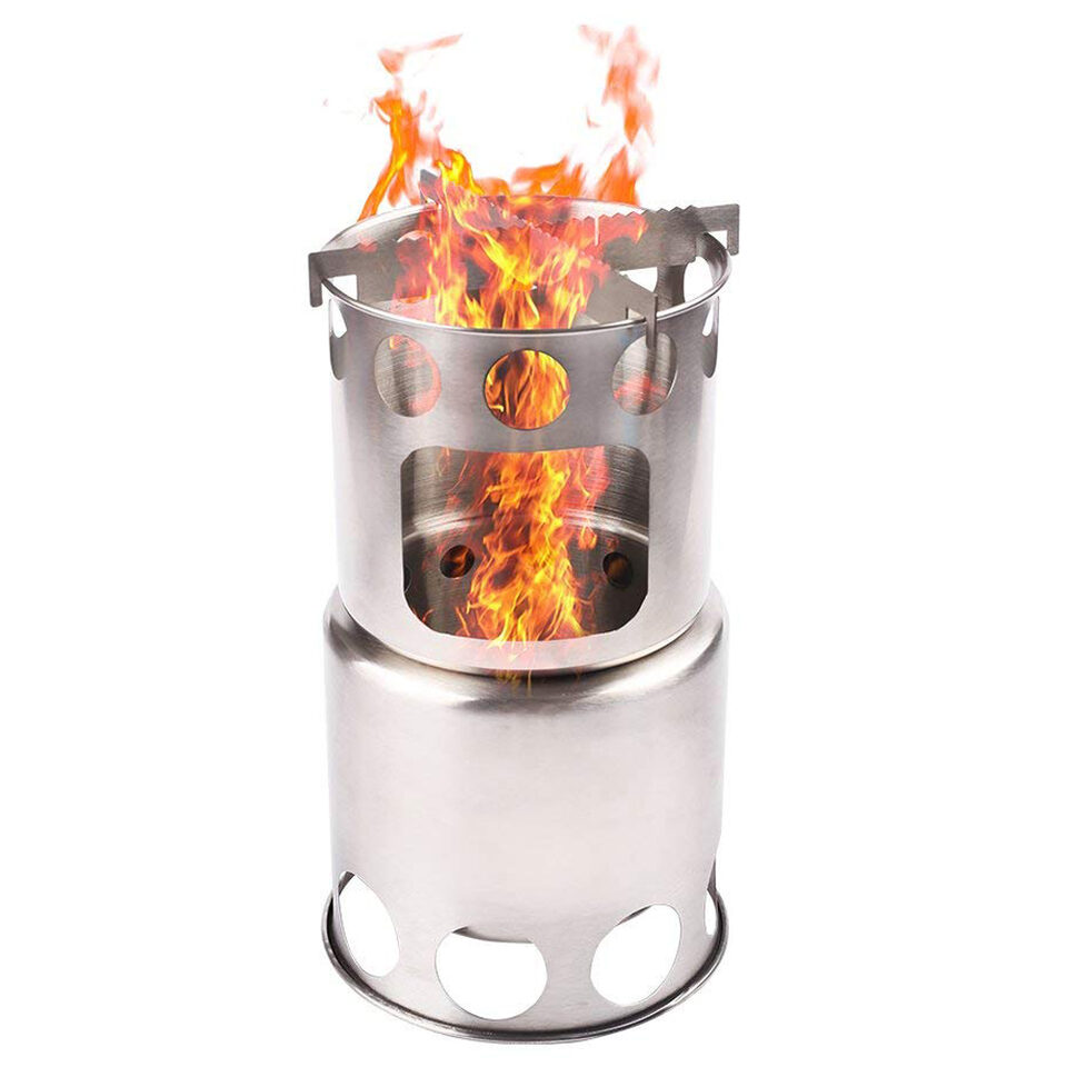 Portable Camping Stove Combo Wood Burning Stainless Steel