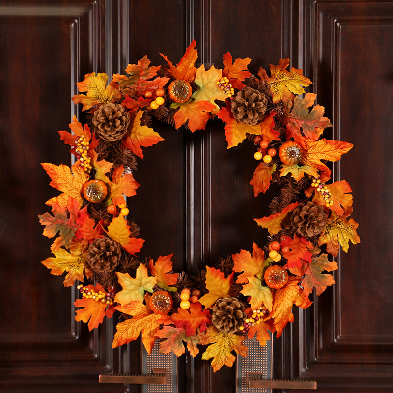 Halloween Thanksgiving Autumn Frost Leaf Pumpkin Simulation Garland