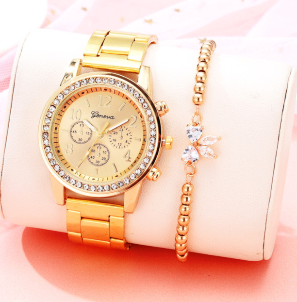 Diamond bracelet watch stainless steel belt Geneva alloy