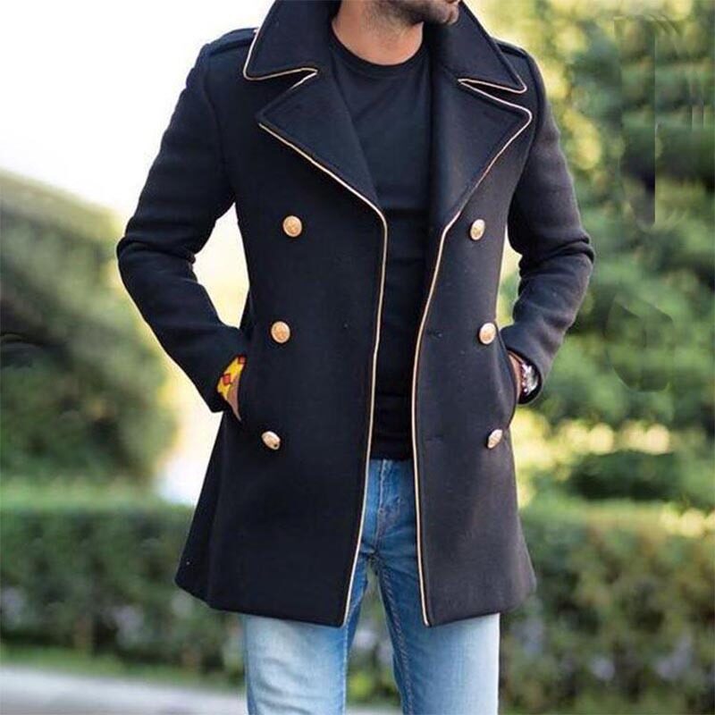 New men's woolen stand collar mid-length casual coat