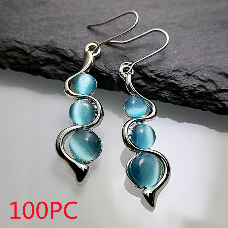 Bohemian Creative Curved Wavy Earrings Inlaid Hylan Cat's