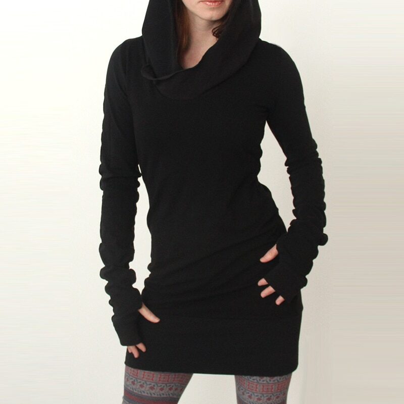 Black Novelty Hoodies Dress Women Autumn Winter Gothic
