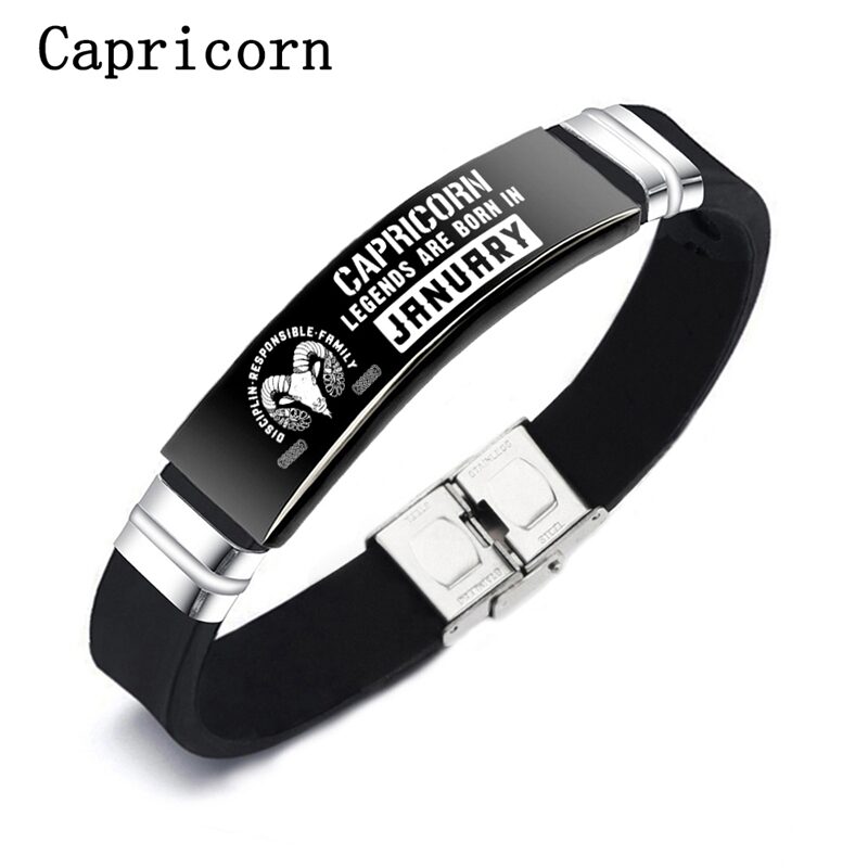 Black 12 Constellation Zodiac Sign ID Bracelets Bangles