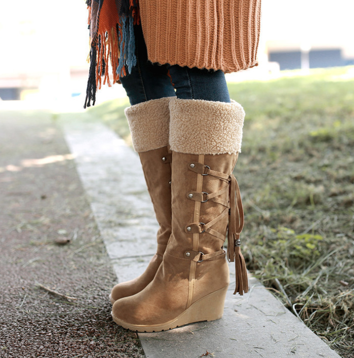 AIWEIYi Women Knee High Boots Wedge Heels Shoes