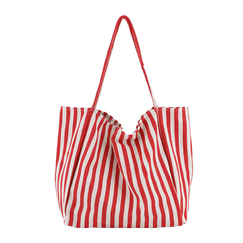 Striped Canvas Bags High Capacity Shoulder For Women