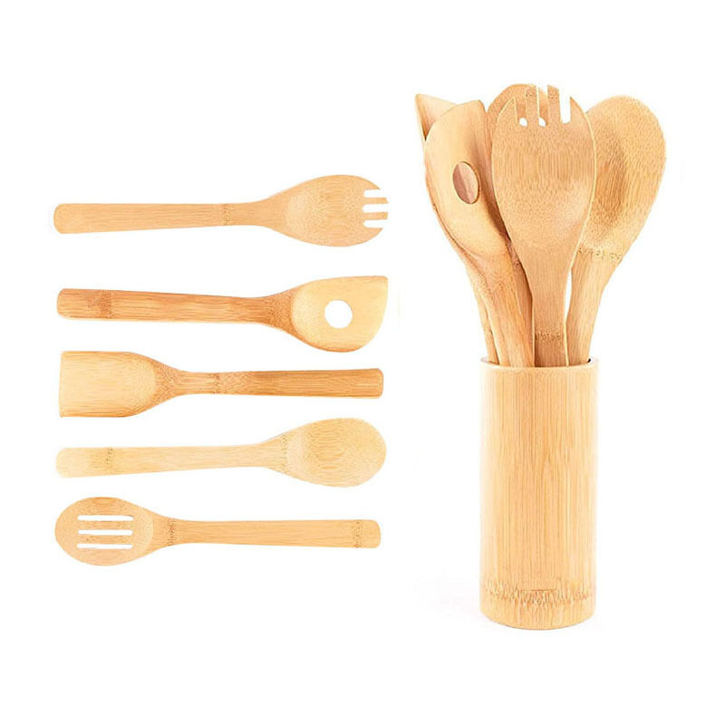 Bamboo Spatula Set with Square Holder Eco-Friendly Ergonomic